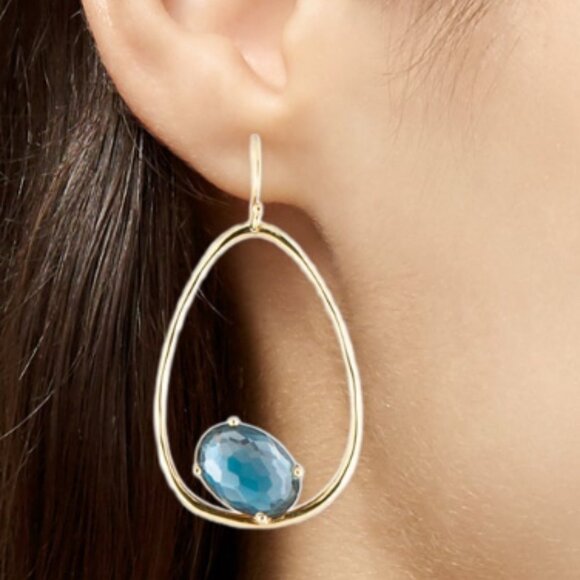 IPPOLITA 18K 750 YELLOW GOLD TOPAZ SCULPTED OPEN TEARDROP EARRINGS - Picture 8 of 8